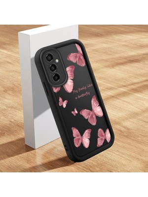 Ucuc Samsung Galaxy M23 Uyumlu Siyah Silikon Kılıf Kelebek Desenli Darbeye Dayanıklı Lens Koruma