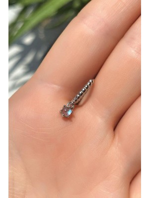 Spossy Silver Jewelry Opal Taşlı Halka Piercing Küpe