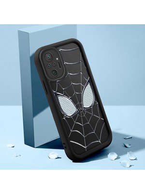 Ucuc Xiaomi Redmi Note 10 Pro Uyumlu Siyah Silikon Kılıf Spider-Man Desenli Darbeye Dayanıklı Lens Koruma