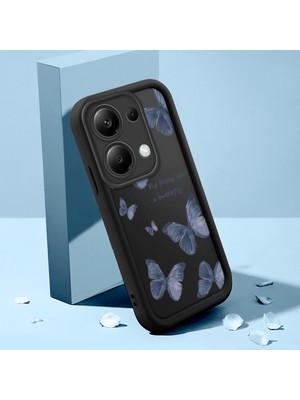 Ucuc Xiaomi Redmi Note 13 Pro 4g Uyumlu Siyah Silikon Kılıf Kelebek Desenli Darbeye Dayanıklı Lens Koruma