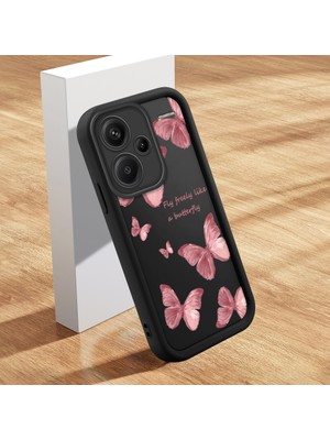 Ucuc Xiaomi Redmi Note 13 Pro Plus 5g Uyumlu Siyah Silikon Kılıf Kelebek Desenli Darbeye Dayanıklı Lens Koruma