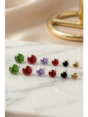 Aurrari 6 Çift Renkli Zirkon Taşlı Küpe