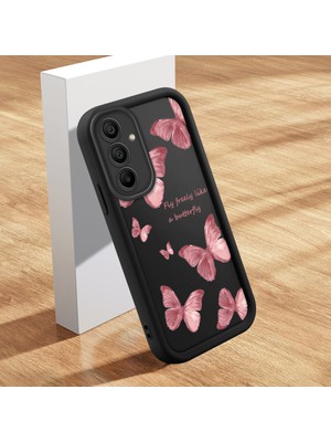 Ucuc Samsung Galaxy A15 5g Uyumlu Siyah Silikon Kılıf Kelebek Desenli Darbeye Dayanıklı Lens Koruma