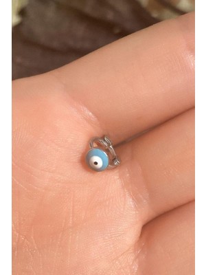 Spossy Silver Jewelry Küçük Boy Mineli Nazar  Göz Halka Piercing Küpe