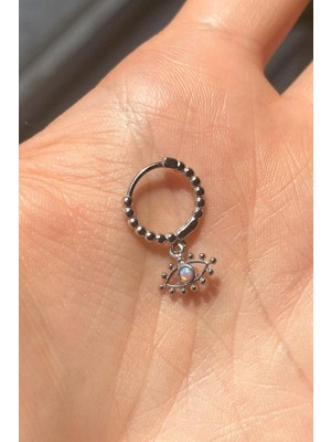 Spossy Silver Jewelry Opal Taşlı Göz Halka Piercing Küpe
