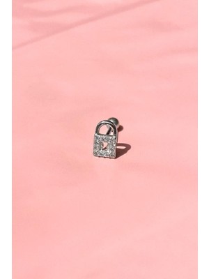 Spossy Silver Jewelry Kilit Piercing Küpe