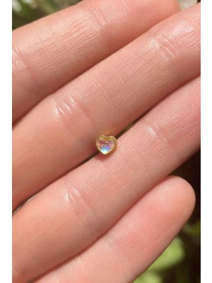 Spossy Silver Jewelry Opal Taşlı Kalp Piercing Küpe