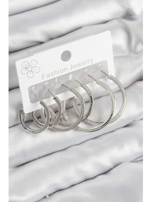 Eco Lounge Pirinç Halka Model Gümüş Renk Kadın Set Küpe