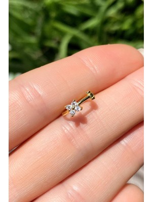 Spossy Silver Jewelry Çiçek Halka Piercing Küpe