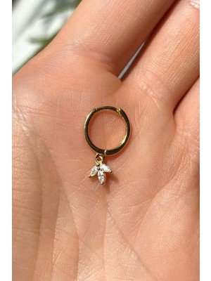 Spossy Silver Jewelry Yaprak Halka Piercing Küpe