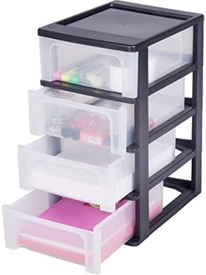 Ohyama Çekmeceli Dolap, Çekmece Kabı, 4 Çekmece, 7 L, Format A4, Şeffaf Çekmeceler, Ofis, Oturma Odası Düzenleyici Göğüs OCH-2004 - Siyah