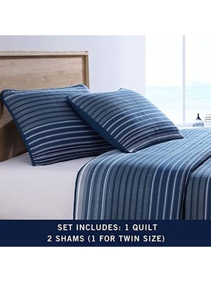 | Lüks Ultra Yumuşak Pamuk Yorgan 3 Parça Set, Ev Dekoru Için Şık Zarif Tasarım, Mavi,