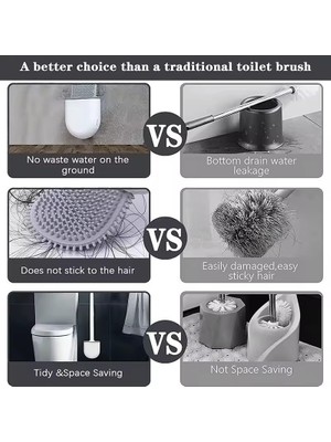® Silikon Tuvalet Fırçası – Yapışkanlı Duvara Monte, Su Sızdırmaz, Esnek & Hijyenik, Çizmeden Derin Temizlik, Kompakt Tasarım – Beyaz