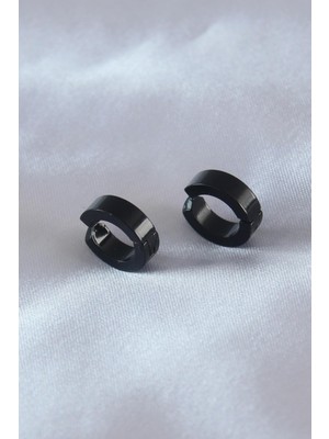 Inure Jewelry Çelik Siyah Renk Sıkıştırmalı Erkek Küpe