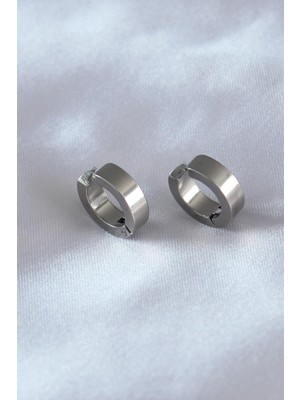 Inure Jewelry 316L Çelik Gümüş Renk Sıkıştırmalı Erkek Küpe