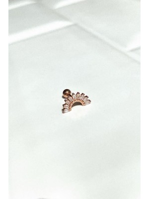 Spossy Silver Jewelry Baget Taşlı Yelpaze  Piercing Küpe