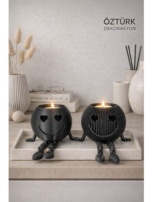 Öztürk Organizasyon Öztürk Dekorasyon Sevimli Oturan Ayaklı Dekoratif Mumluk – Antrasit Gri