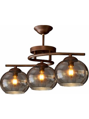 Kuzenler Modern Kahverengi 3 Lü Füme Camlı Avize