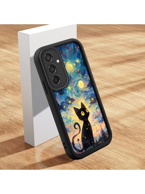 Ucuc Samsung Galaxy M15 5g Uyumlu Siyah Silikon Kılıf Van Gogh Gökyüzü Desenli Darbeye Dayanıklı Lens Koruma