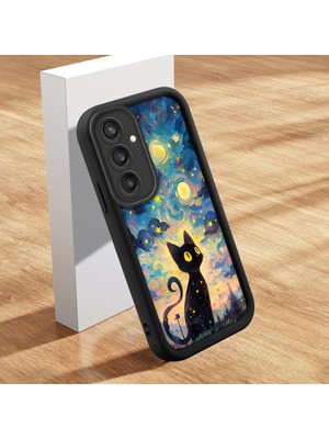 Ucuc Samsung Galaxy S23 Fe Uyumlu Siyah Silikon Kılıf Van Gogh Gökyüzü Desenli Darbeye Dayanıklı Lens Koruma