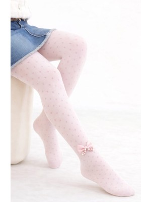 Gigi Giyim Kendinden Desenli Kurdeleli Kız Çocuk Külotlu Çorap