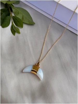 Miliva Doğal Ay Taşı Altın Kaplama Zincir Kolye | Doğal Taş Kolye
