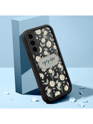 Ucuc Samsung Galaxy A56/A36 Uyumlu Siyah Silikon Kılıf Retro Çiçek Desenli Darbeye Dayanıklı Lens Koruma