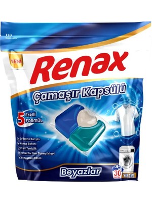 RENAX 30 Kapsül Çamaşır Kapsülü Beyazlar İçin Pratik Kullanım ve Yüksek Performans