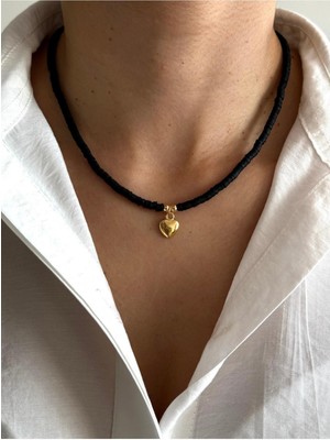 Hercy Mini Kalpli Siyah Fimo Kolye