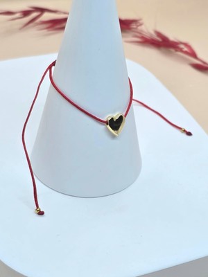 Gold Kalp Detaylı Kırmızı Ip Bileklik