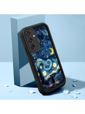 Ucuc Samsung Galaxy M15 5g Uyumlu Siyah Silikon Kılıf Van Gogh Gökyüzü Desenli Darbeye Dayanıklı Lens Koruma