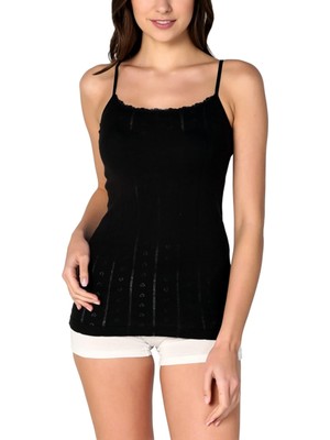 Tutku Kadın Siyah Jakarlı Desenli Pamuklu Ip Askılı Atlet-Siyah-3xl