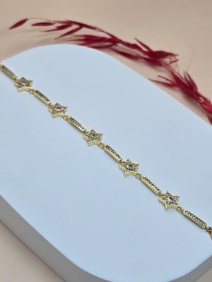 Yıldız Model Gold Kaplama Zirkon Taşlı Bileklik