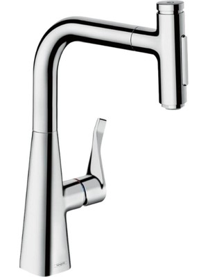 Hansgrohe Metris Select M71 Tek Kollu Eviye Bataryası 240, Çekilebilir El Duşu, 2jet, Sbox Krom