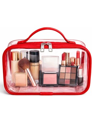 Maykis Şeffaf Makyaj Çantası Taşıma Saplı Geniş Hacimli Kozmetik Çantası 24X17X7 cm