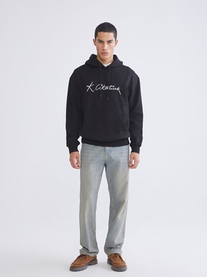 Lcw Siyah Atatürk Imzası Baskılı Erkek Kalın Hoodie