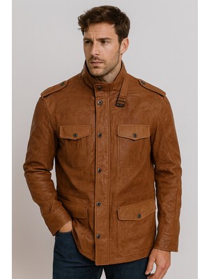 HMO Store Kahve Rengi Premium Özel Tasarım Hakiki Deri Ceket