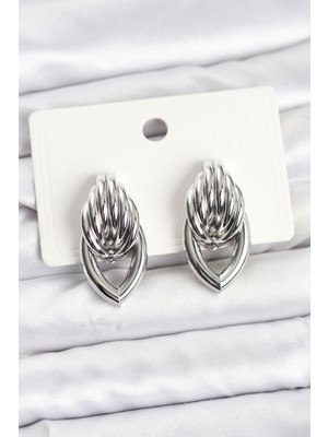 Dorasan Pirinç Gümüş Renk Sarmal Damla Model Vintage Kadın Küpe