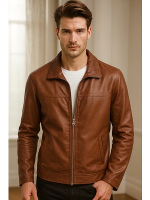 Kahve Rengi Çift Taraflı Premium Özel Tasarım Hakiki Deri Ceket