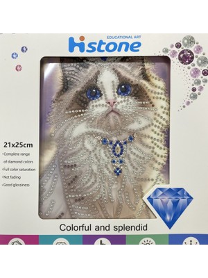 Elegantshop 5d Yapışan Boncuk Goblen Mozaik Tablo Pano 21*25 cm Mavi Kedi