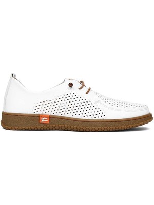 Celal Gültekin Kadın Beyaz Bağcıklı Deri Ayakkabı