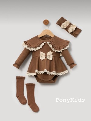 Butik Kız Bebek %100 Pamuklu Salopet Takım 3 Parça