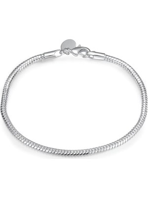 Kumi 925 Ayar Gümüş Charm Takılabilir Kadın Erkek Unisex Gümüş Yılan Bileklik Hediyelik