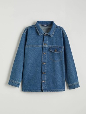 LC Waikiki Indigo Uzun Kollu Erkek Çocuk Jean Gömlek  (S6)