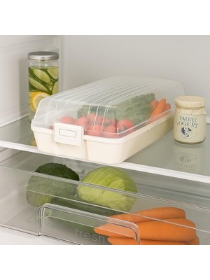 Skygo Şeffaf Kapaklı Buzdolabı Düzenleyici Kutu | 32X18 cm Plastik Gıda Organizeri | Kar Beyaz Taban | Kapaklı Saklama Kutusu, Buzdolabı ve Mutfak Için Pratik Çözüm