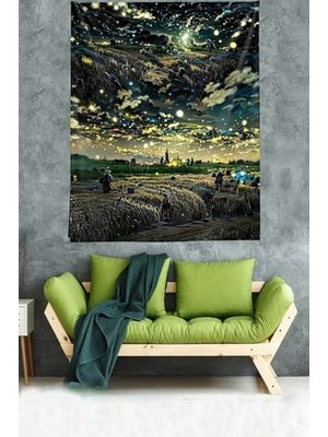 Skygo Pelangi Buğday Tarlası Başaklar Temalı Leke Tutmaz Kumaş Duvar Örtüsü Duvar Halısı Tapestry, Koyu 70 x 100, 46440247010005