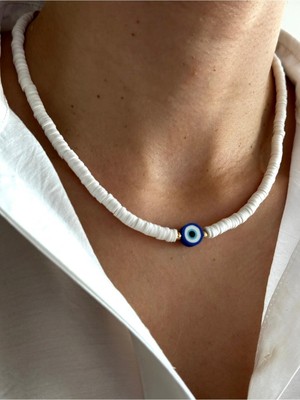 Hercy Nazar Boncuklu Beyaz Fimo Kolye