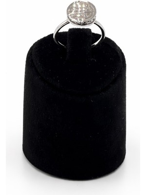 Pangu Mühür Desenli Zirkon Taşlı Gümüş Renk Çelik Yüzük