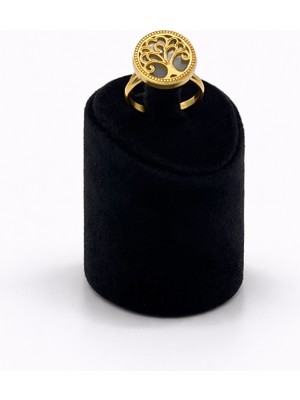 Pangu Sedef Detaylı Hayat Ağacı Figürlü Altın Renk Çelik Yüzük