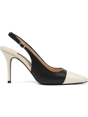 Celal Gültekin Kadın Siyah Bej İnce Topuklu Deri Klasik Ayakkabı